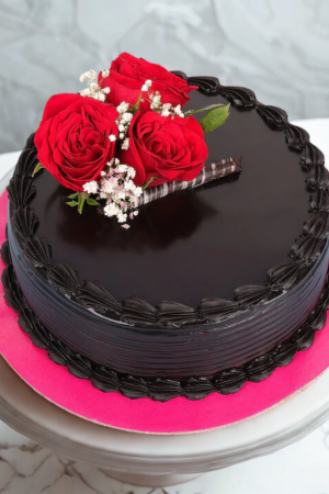 Choco Cream Cake with Rose Decoration
