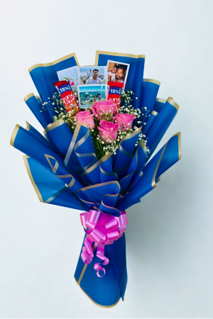 4 Pink Roses & 2 KitKat With 4 Photos