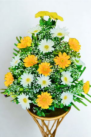 Sunny Yellow & White Gerbera Floral Arrangement
