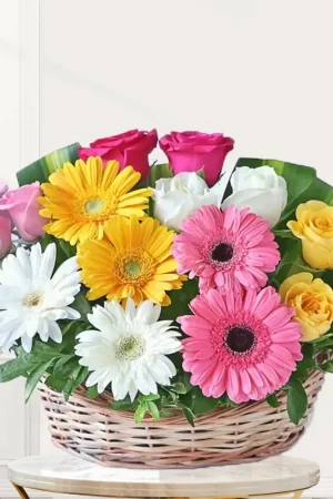 Vibrant Mixed Gerbera & Rose Floral Arrangement