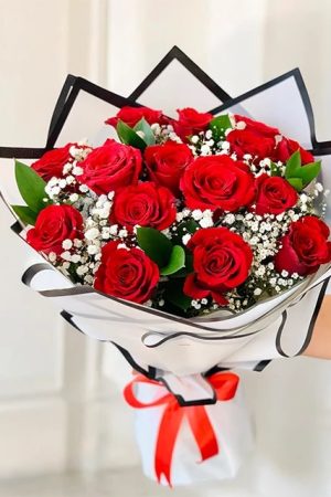 15 Red Roses Bouquet with White Wrap – Classic, Elegant & Romantic