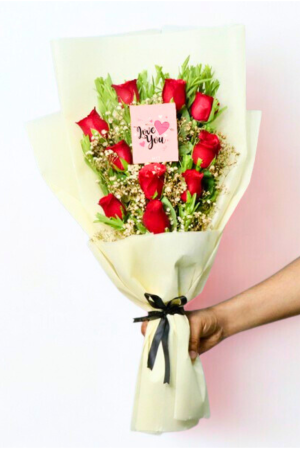 10 Red Roses Bouquet with “Love You” Card – Romantic, Sweet & Heartfelt
