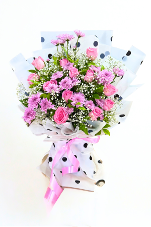 12 Pink Roses & Chrysanthemum Premium Bouquet – Soft, Stylish & Beautifully Crafted