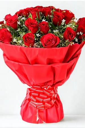 25 Red Roses Bouquet in Elegant Red Wrap