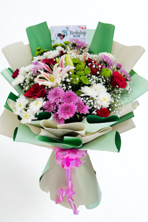 Luxury Floral Mix – Lilies • Roses • Chrysanthemums with Image Upload Message Card