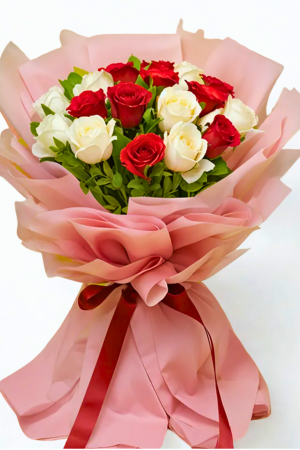 25 Red & White Roses Mixed Bouquet