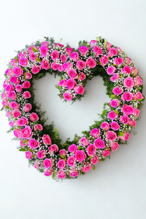 💗 150 Pink Roses Heart-Shaped Wreath – Elegant Tribute of Love & Remembrance
